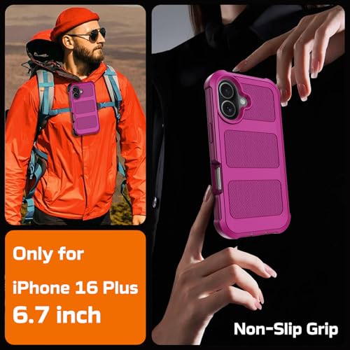 for iPhone 16 Plus Case with Belt Clip Holster,Anti-Drop Shockproof Bumper Phone Cases with 2X Screen Protectors & Kickstand,Rugged Heavy Duty Military Grade Protective Defender Cover (Burgundy) - color: Burgundy