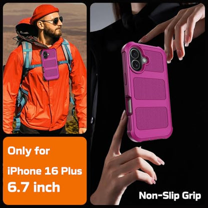 for iPhone 16 Plus Case with Belt Clip Holster,Anti-Drop Shockproof Bumper Phone Cases with 2X Screen Protectors & Kickstand,Rugged Heavy Duty Military Grade Protective Defender Cover (Burgundy) - color: Burgundy