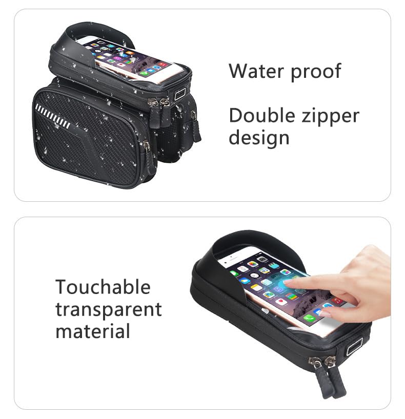 Bike Frame Bag with 2 Side Storage Pockets Bicycle Top Tube Phone Bag with Sensitive Touch Screen,Waterproof