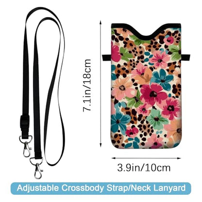 Neoprene Cell Phone Sleeve Pouch Case Bag with Crossbody Strap Neck Lanyard for Women 7.1 X 3.9 in Floral Pattern - color: Floral Pattern