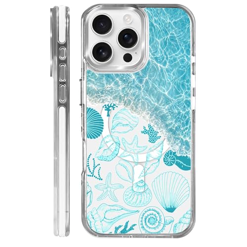 VisEnt Clear Case for iPhone 16 ProMax, Magnetic Phone Case, Transparent Slim Cover, Military Grade Protection, Shockproof, Anti-Yellowing, Scratch Resistant, Ocean Wave Shell - color: Ocean Wave Shell, size: Iphone 16 Pro Max
