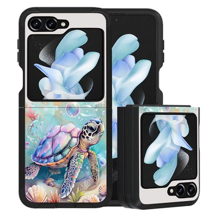 for Samsung Galaxy Z Flip 5 Case, Heavy Duty Dual Layer Hybrid Military Grade Shockproof Drop Folding Protective Cover for Samsung Galaxy Z Flip 5 5G 2023, Sea Turtle - color: Sea Turtle