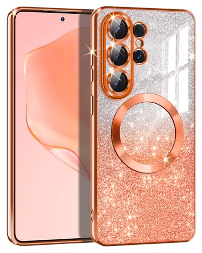 Casetego for Galaxy S26 Ultra Case,Compatible with MagSafe,Clear Magnetic Glitter Gradient Sparkle Luxury Plated Soft TPU Bumper Full Camera Lens Protector for Samsung Galaxy S26 Ultra 5G,Orange - color: Orange, size: Galaxy S26 Ultra