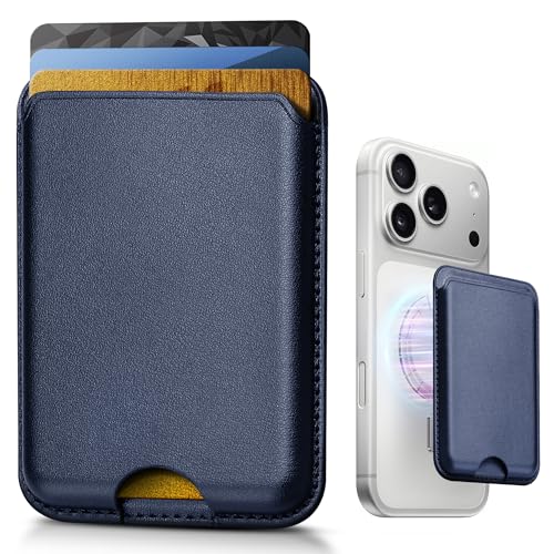 Stronger Magnetic Wallet for iPhone 17/16/15/14/13/12 Series & for MagSafe-compatible Cases, Leather Magnetic Card Holder with RFID Blocking, N52 Magnet Phone Wallet, Fit 3 Cards, Navy Blue - color: Navy Blue