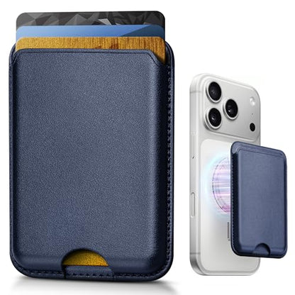 Stronger Magnetic Wallet for iPhone 17/16/15/14/13/12 Series & for MagSafe-compatible Cases, Leather Magnetic Card Holder with RFID Blocking, N52 Magnet Phone Wallet, Fit 3 Cards, Navy Blue - color: Navy Blue