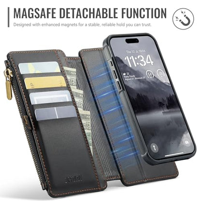 for iPhone 16 Pro - Phone Case Wallet Magnetic Detachable, Black - color: Black, size: iPhone 16 Pro