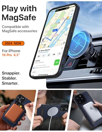 WTCASE Magnetic for iPhone 16 Pro Leather Case,Built-in Invisible Stand [Compatible with Magsafe] Protective Slim Kickstand Phone Cover Compatible with iPhone 16 Pro (2024) 6.3" (Blue) - color: Blue, size: iPhone 16 Pro - 6.3"