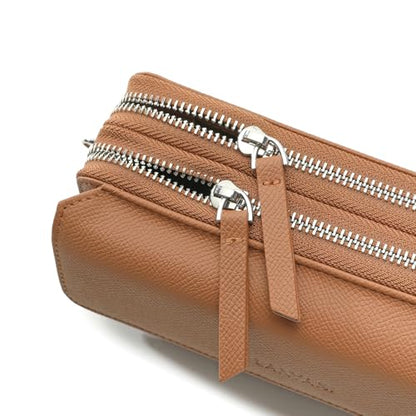 RFID Crossbody Wallet Wristlet Purse with Phone Pocket For Women Vegan Leather - color: Zb-saffiano-brown