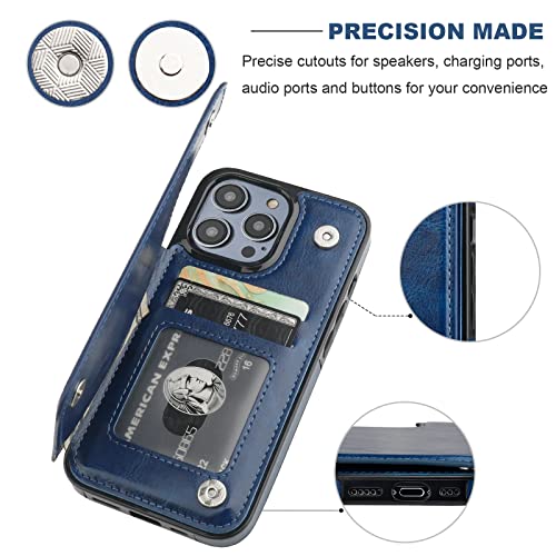 ONETOP for iPhone 14 Pro Wallet Case with Credit Card Holder,Blue | Kickstand,ID/Cash Holder,Case Wallet with Card Slots,Double Magnetic Clasp,Durable PU Leather Shockproof Cover for Women Men - color: Blue
