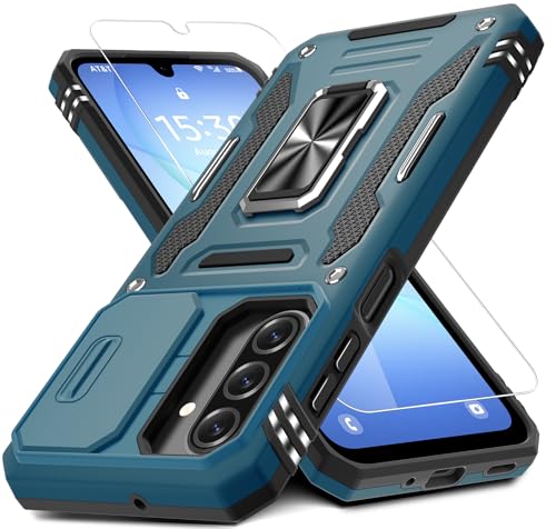 DEERLAMN Case for Samsung Galaxy A17 5G with Slide Camera Cover+Screen Protector (1 Pack), Rotated Ring Kickstand Military Grade Shockproof Protective Cover-Light Blue - color: Light Blue, size: A17/A26 5G-6.7 Inch