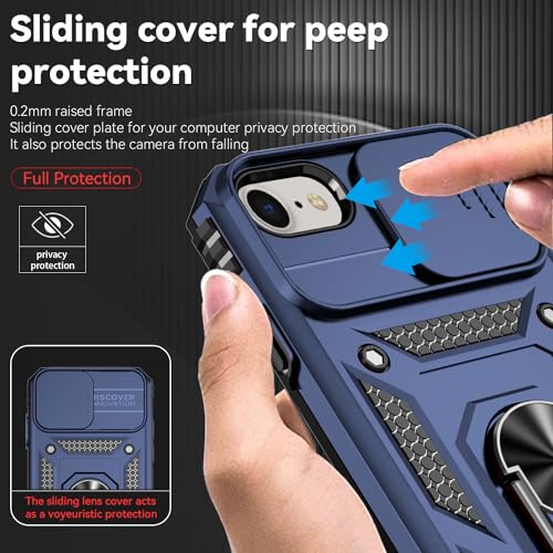 SunStory Compatible with iPhone SE 2022/2020/3rd/2rd / 6/7/8 Case with HD Screen Protector & Slide Camera Cover & Kickstand, [Military-Grade] Phone Case for iPhone SE 2020/2022/6/7/8 (Blue) - color: Blue