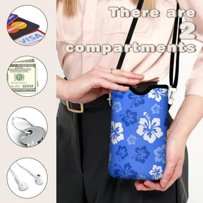 Universal Phone Sleeve Pouch with Crossbody Strap 7.6 X 4.3 Inches Shockproof Water Resistant Mobile Protection Bag-Hawaiian Floral Neoprene Phone Pouch Bag - color: Hawaiian Floral-Phone Pouch