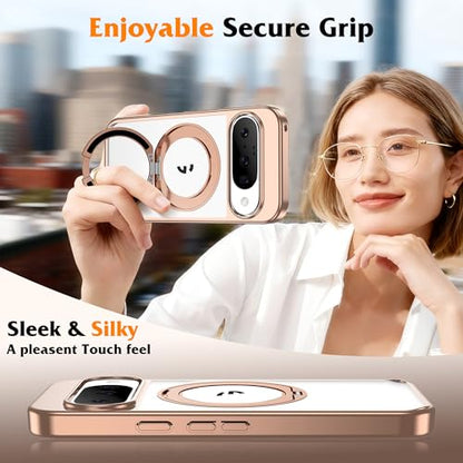 Compatible with Clear Google Pixel 9 Case & Pixel 9 Pro Case 6.3'' with 360° Magnetic Ring Stand [Plating Phone Cases],Desert Gold - color: Desert Gold, size: Pixel 9 & Pixel 9 Pro