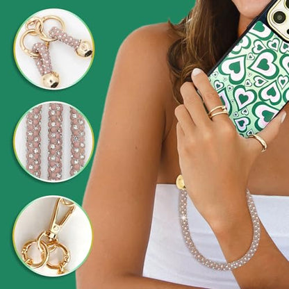 Crystal Phone Strap Crossbody and Wrist Lanyard, Anti Theft Layered & Wrist Strap Cell Phone Neck for Women - color: Light Brown a