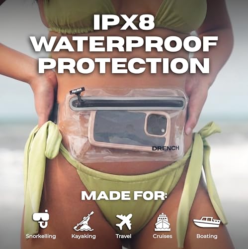 DRENCH travel light waterproof pouch – White + Clear Waterproof Fanny Pack Bundle, 2 Submersible Phone Pouches + Floating Cases