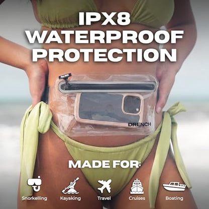DRENCH travel light waterproof pouch – White + Clear Waterproof Fanny Pack Bundle, 2 Submersible Phone Pouches + Floating Cases