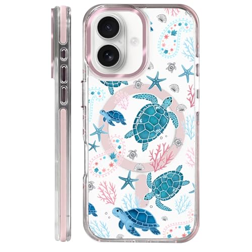 VisEnt Clear Case for iPhone 16, Magnetic Phone Case, Transparent Slim Cover, Military Grade Protection, Shockproof, Anti-Yellowing, Scratch Resistant, Sea Turtle Paisley - color: Sea Turtle Paisley, size: Iphone 16