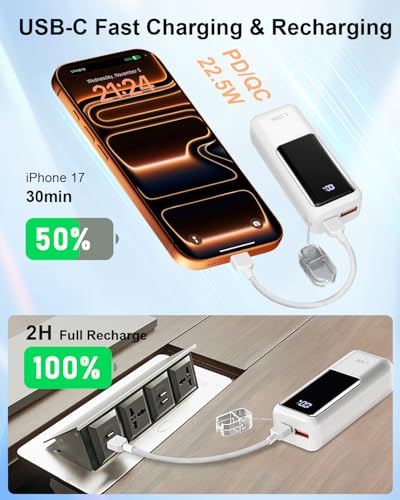 Mini Portable Charger 10000mAh 22.5W PD Small Power Bank Fast Charging - color: White
