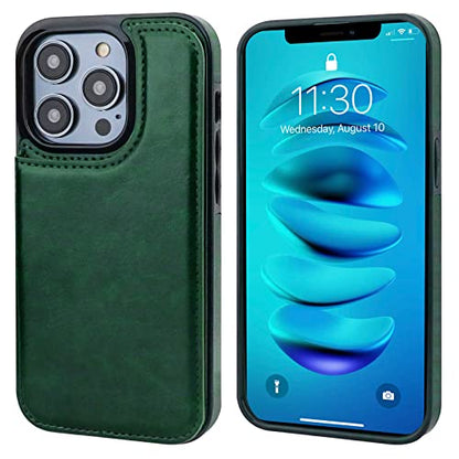 ONETOP for iPhone 14 Pro Wallet Case with Credit Card Holder,Green | Kickstand,ID/Cash Holder,Case Wallet with Card Slots,Double Magnetic Clasp,Durable PU Leather Shockproof Cover for Women Men - color: Green