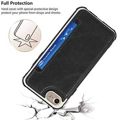 iCoverCase Compatible with iPhone SE(2022)/SE(2020)/7/8/6/6s Wallet Case with Card Slots Holder and Wrist Strap Premium PU Leather Kickstand Magnetic Clasp Shockproof Flip Cover Case (Black) - color: Black