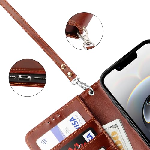 Bocasal Detachable Wallet Case Card Holder for iPhone 17e/16e, Brown | RFID Blocking Kickstand Card Slots Holder PU Leather Magnetic Shockproof Wrist Strap Removable Flip Protective Cover 6.1 inch - color: Brown