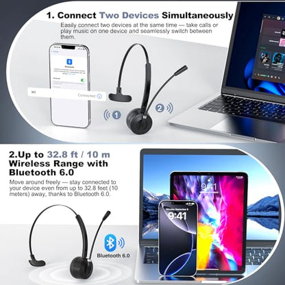 BlueFire Bluetooth Headset with Microphone, Single-Ear On-Ear Headphones, Lightweight & Comfortable, Clear Call Noise Reduction, Multipoint Connection for Truck Drivers, Office & Call Center