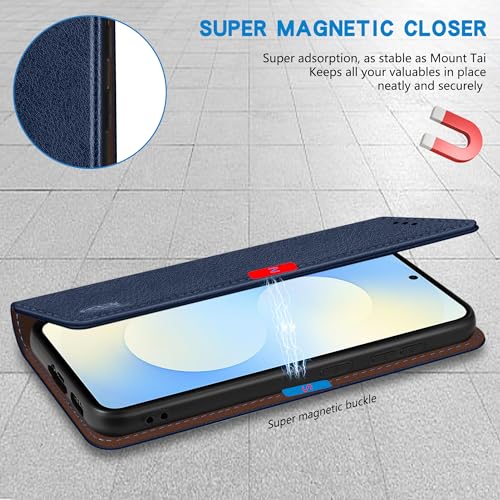 ZZXX for Samsung Galaxy S25 FE Wallet Case with [RFID Blocking] Card Slot Stand Strong Magnetic PU Leather Flip Fold Protective Phone Case for Samsung Galaxy S25 FE Case Wallet(Blue-6.7 inch) - color: Blue