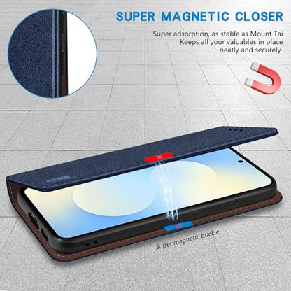 ZZXX for Samsung Galaxy S25 FE Wallet Case with [RFID Blocking] Card Slot Stand Strong Magnetic PU Leather Flip Fold Protective Phone Case for Samsung Galaxy S25 FE Case Wallet(Blue-6.7 inch) - color: Blue