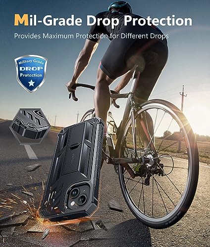 FNTCASE for iPhone 15 Plus Case, Built-in Screen Protector, Kickstand Black | Military-Grade Drop Protection, Anti-Slip Matte Textured, Rugged Heavy Duty Shockproof TPU Protective Cover - color: Black