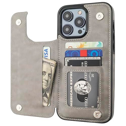 ONETOP for iPhone 15 Pro Max Wallet Case with Credit Card Holder,Gray | Kickstand,ID/Cash Holder,Case Wallet with Card Slots,Double Magnetic Clasp,Durable PU Leather Shockproof Cover for Women Men - color: Gray