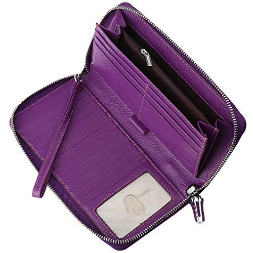 Small Compact Women Wallet RFID Blocking Genuine Leather Bifold Purse with ID Windows - color: 1- Pebbled Purple, size: one size