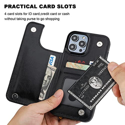 ONETOP for iPhone 14 Pro Max Wallet Case with Credit Card Holder,Black | Kickstand,ID/Cash Holder,Case Wallet with Card Slots,Double Magnetic Clasp,Durable PU Leather Shockproof Cover for Women Men - color: Black