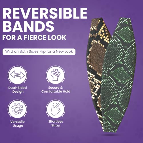 Switchbands Animal Phone Grip Strap 2 Pack – Reversible Elastic Strap, Adhesive-Free, Ergonomic Hand Support, Drop Protection, Wireless Charging Compatible, Universal – Brown & Green Snake Skin - color: Brown & Green Snake Skin, size: Pack of 2