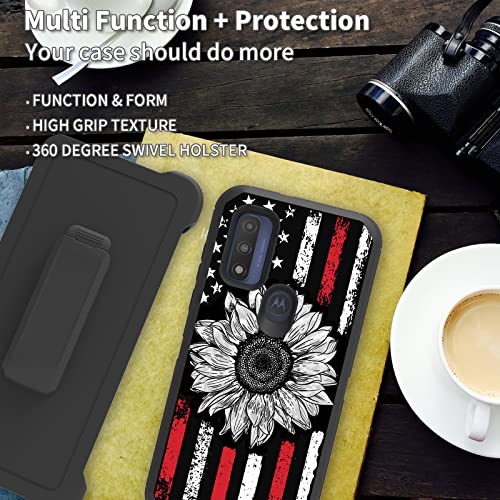 for Moto G Pure 2021/ Moto G Power 2022 Case, Heavy Duty Triple-Layer Drop Protection Full-Body Rugged Shockproof Durable Cover Holster with Swivel Belt-Clip, American Retro Sunflower Flag - color: American Retro Sunflower Flag, size: Moto G Pure/ Moto G