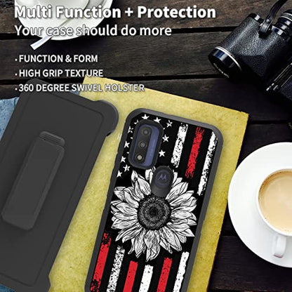 for Moto G Pure 2021/ Moto G Power 2022 Case, Heavy Duty Triple-Layer Drop Protection Full-Body Rugged Shockproof Durable Cover Holster with Swivel Belt-Clip, American Retro Sunflower Flag - color: American Retro Sunflower Flag, size: Moto G Pure/ Moto G