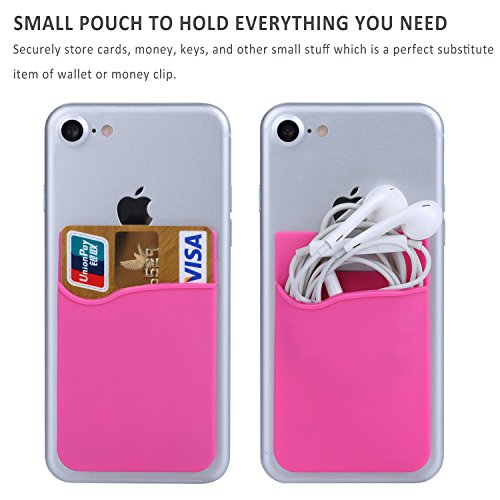 Pofesun Cellphone Card Holder, 3 Pack Silicone Phone Wallet Stick On | Card Holder for Back of Phone Credit Card Holder for Phone Case Compatible for iPhone, Samsung, Android and All Smartphones - color: Blue, Pink, Green