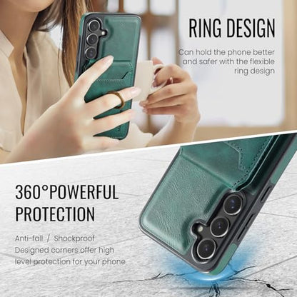 for Samsung Galaxy S26 2 in 1 Detachable Card Bag Wallet Case Durable Leather Wallets Magnetic Card Holder 4 Card Slots Ring Stand RFID Blocking Green - color: Green, size: Samsung Galaxy S26