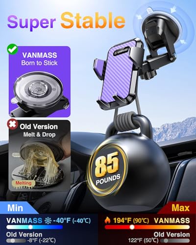 VANMASS【85+LBS Strongest Suction & Military-Grade Ultimate Car Phone Mount - color: Purple
