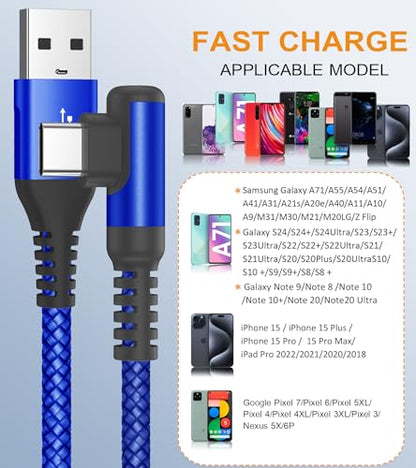 USB to USB C Cable Right Angle 3.1A Fast Charging Carplay 2Pack 6.6ft Blue - color: blue, size: 6.6ft+6.6ft