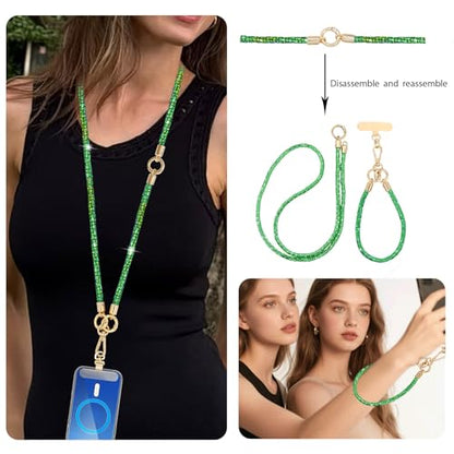 Crystal Phone Lanyard Crossbody Adjustable Rhinestone Anti-Theft Phone Strap Crossbody Cell Phone Neck Strap for Women - color: Green