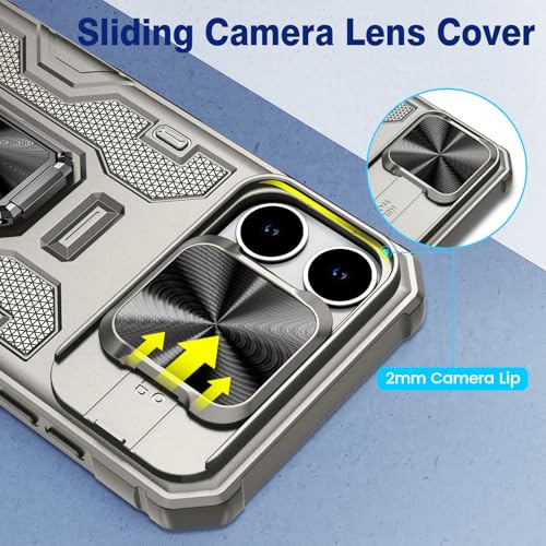 VEGO for iPhone 16 Pro Max Case with Belt Clip Holster and Kickstand | Slide Camera Lens Protector & Ring Kickstand Military Grade Heavy Duty Protection Cover for iPhone 16 ProMax - Titanium - color: Titanium