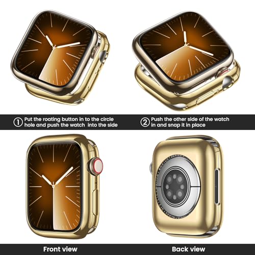 [2 Pack] Bumper Case for Apple Watch SE3/SE2/SE/Series 6/5/4 44mm, Gold - color: Gold+Gold, size: 44 mm SE/Series 6/5/4