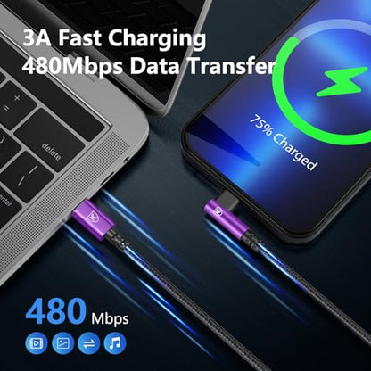 90 Degree USB C to Lightning 10FT, iPhone Charger Cables 3Pack-Purple - color: Purple, size: 10FT, style: USB C to Lightning