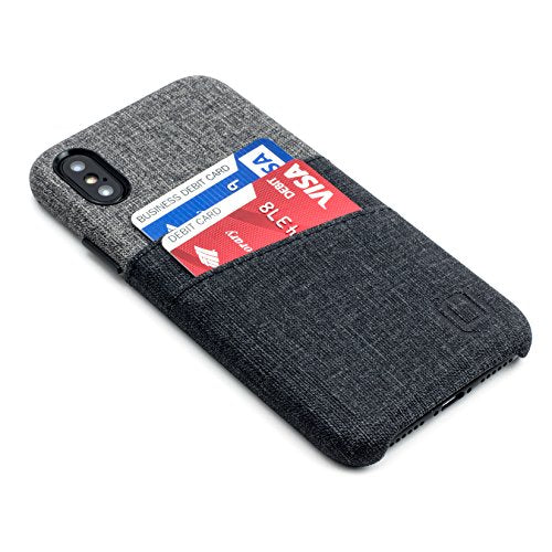 Dockem Luxe Wallet Case for iPhone X/XS: Slim Minimalist Case w/ 2 Credit Card Holder Slots: UltraGrip Canvas Style Synthetic Leather (Black and Grey) - color: Black and Grey