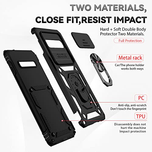 for Samsung Galaxy S10 Plus Case with Camera Lens Cover HD Screen Protector, Military-Grade Drop Tested Magnetic Ring Holder Kickstand Protective Phone Case for Samsung Galaxy S10+ Plus (Black) - color: Black with camera cover Military-Grade 2nd gen
