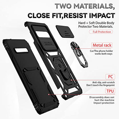 for Samsung Galaxy S10 Plus Case with Camera Lens Cover HD Screen Protector, Military-Grade Drop Tested Magnetic Ring Holder Kickstand Protective Phone Case for Samsung Galaxy S10+ Plus (Black) - color: Black with camera cover Military-Grade 2nd gen