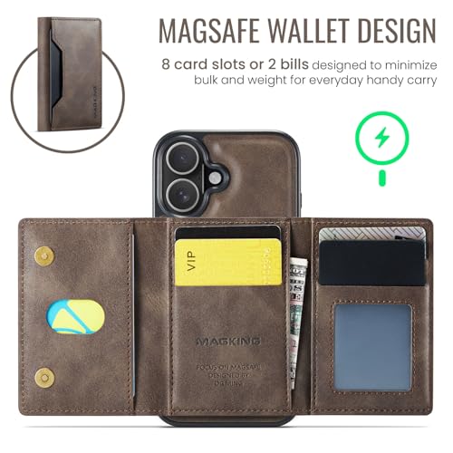 K2 2 in 1 Detachable Magnetic Phone Cases Compatible with iPhone 17 Case with Card Holder RFID Blocking, Compatible with Magsafe Wallet, Leather 6.3'' (Coffee, iPhone 17) - color: Coffee, size: iPhone 17