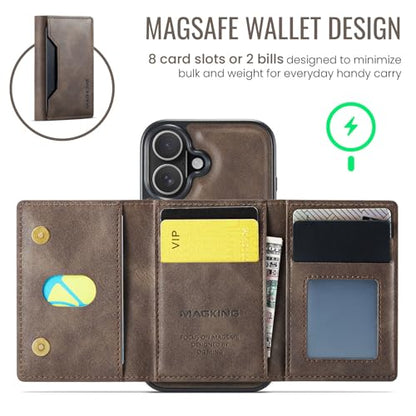 K2 2 in 1 Detachable Magnetic Phone Cases Compatible with iPhone 17 Case with Card Holder RFID Blocking, Compatible with Magsafe Wallet, Leather 6.3'' (Coffee, iPhone 17) - color: Coffee, size: iPhone 17