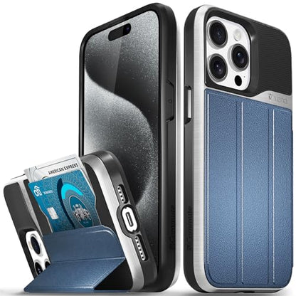 VENA vCommute iPhone 15 Pro Max Wallet Case, Blue | Military-Grade Drop Protection, Premium Leather Magnetic Flap Cover, Hidden Card Holder, RFID Blocking, Multi-Angle Kickstand - color: Classic - Blue, size: iPhone 15 Pro Max