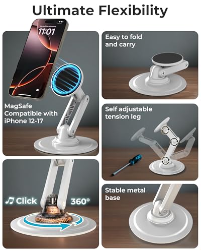 COOPER Mag360 Magnetic Phone Stand for Desk, MagSafe Stand for iPhone 17 - color: Cream White